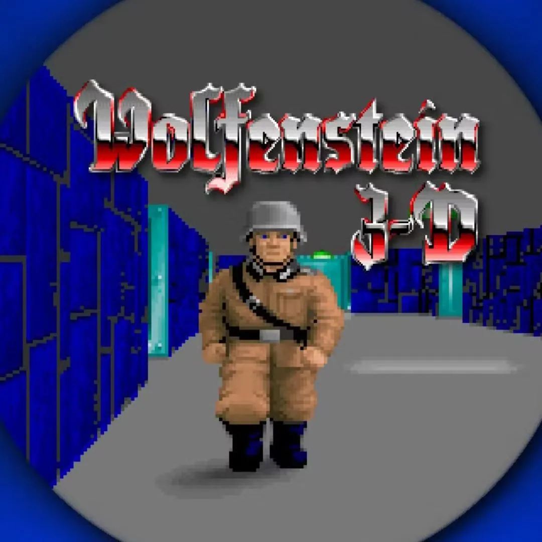 Hình ảnh sản phẩm của tựa game bắn súng góc nhìn thứ nhất Wolfenstein 3D, một trong những trò chơi kinh điển đầu tiên định hình thể loại FPS.