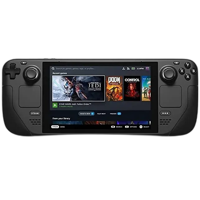 Hình ảnh Steam Deck nhìn từ trên xuống, minh họa thiết kế của console cầm tay thành công từ Valve.