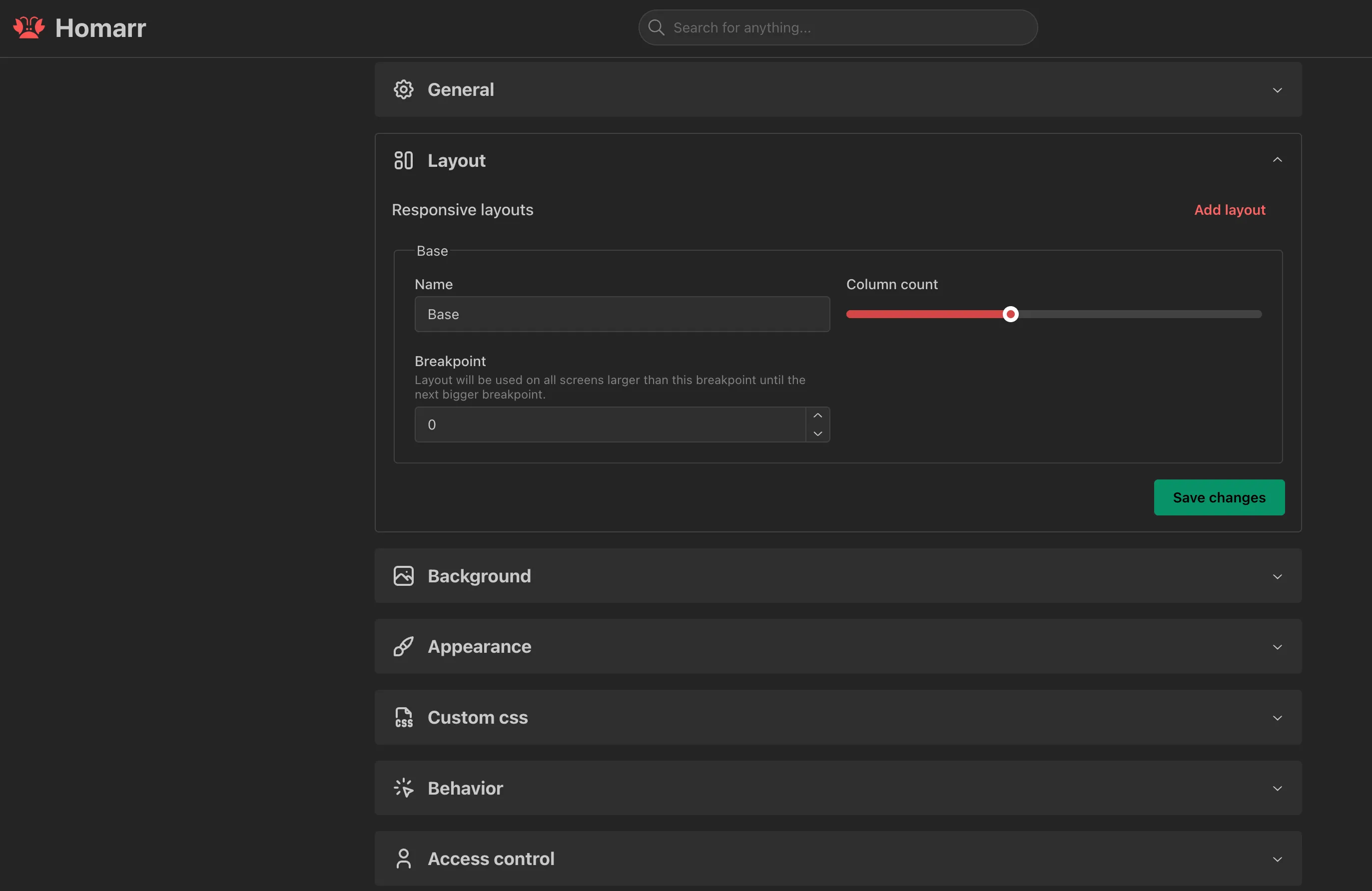 Homarr dashboard với các tùy chỉnh giao diện và biểu tượng