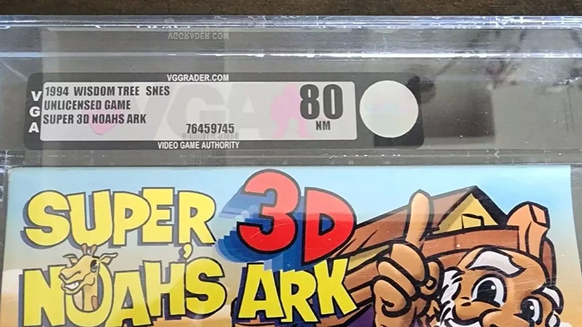 Hộp game Super Noah's Ark 3D phiên bản gốc trên SNES, được coi là vật phẩm sưu tầm quý giá trong cộng đồng game thủ