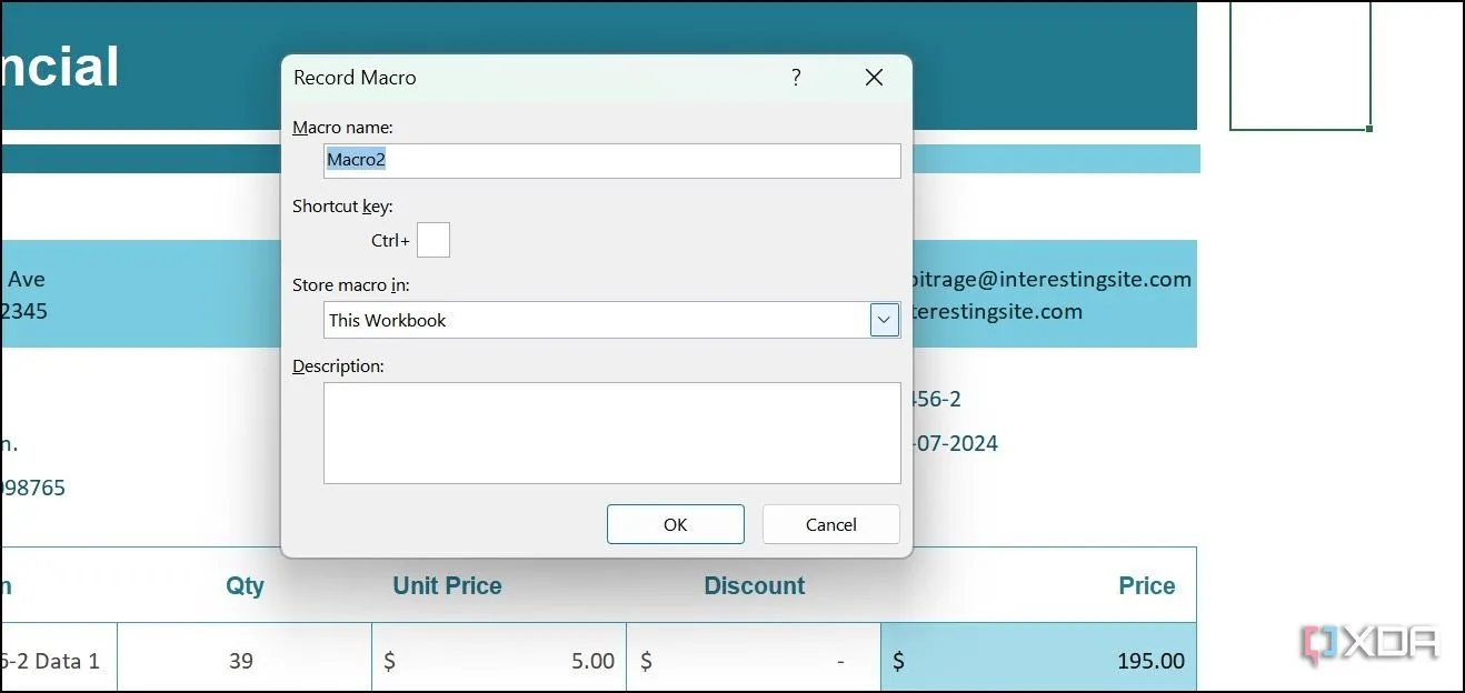 Hộp thoại đặt tên và gán phím tắt cho Macro trong Excel
