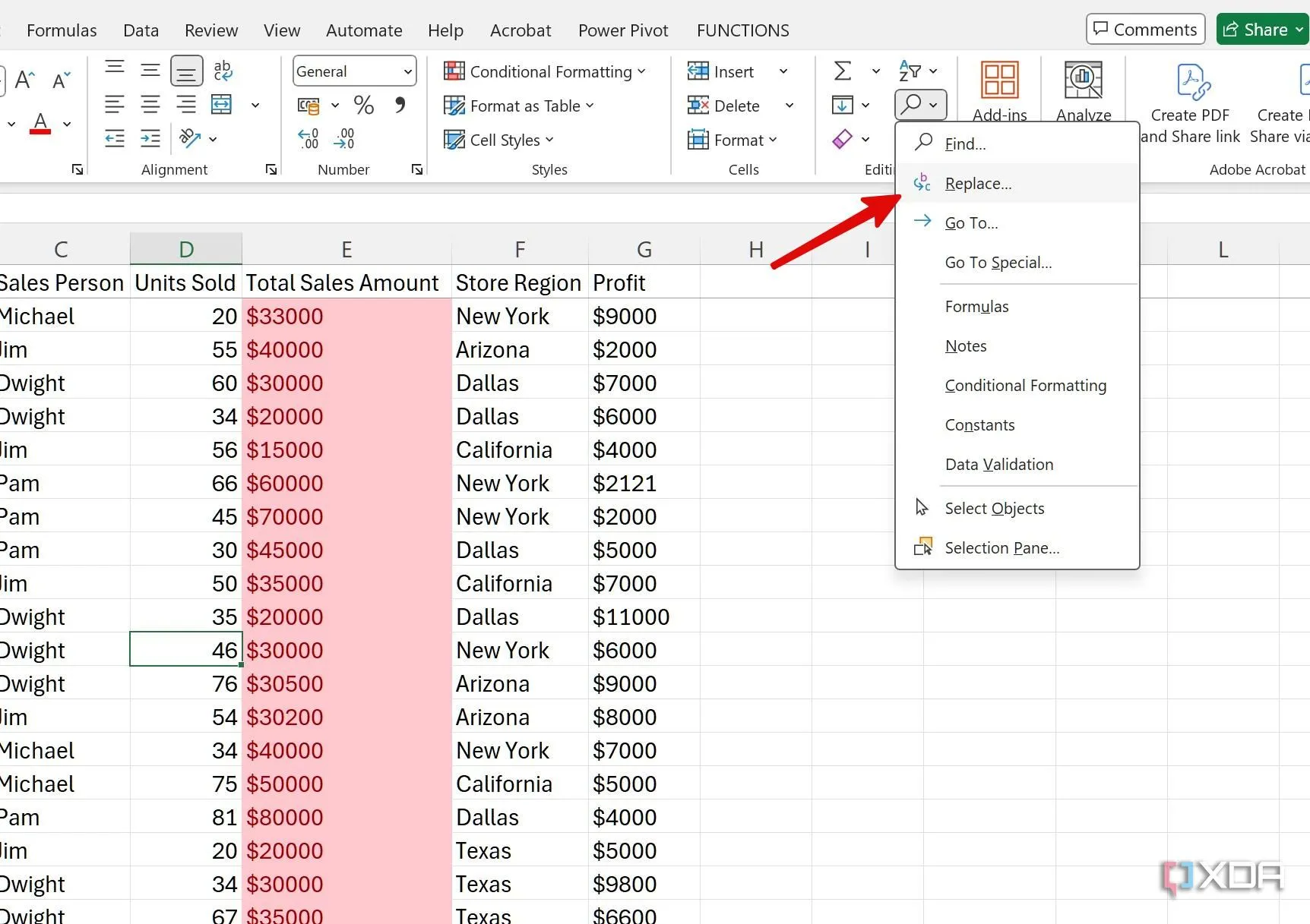 Hộp thoại &quot;Find &amp; Replace&quot; trong Excel với tab &quot;Replace&quot; được chọn để tìm và thay thế dữ liệu.