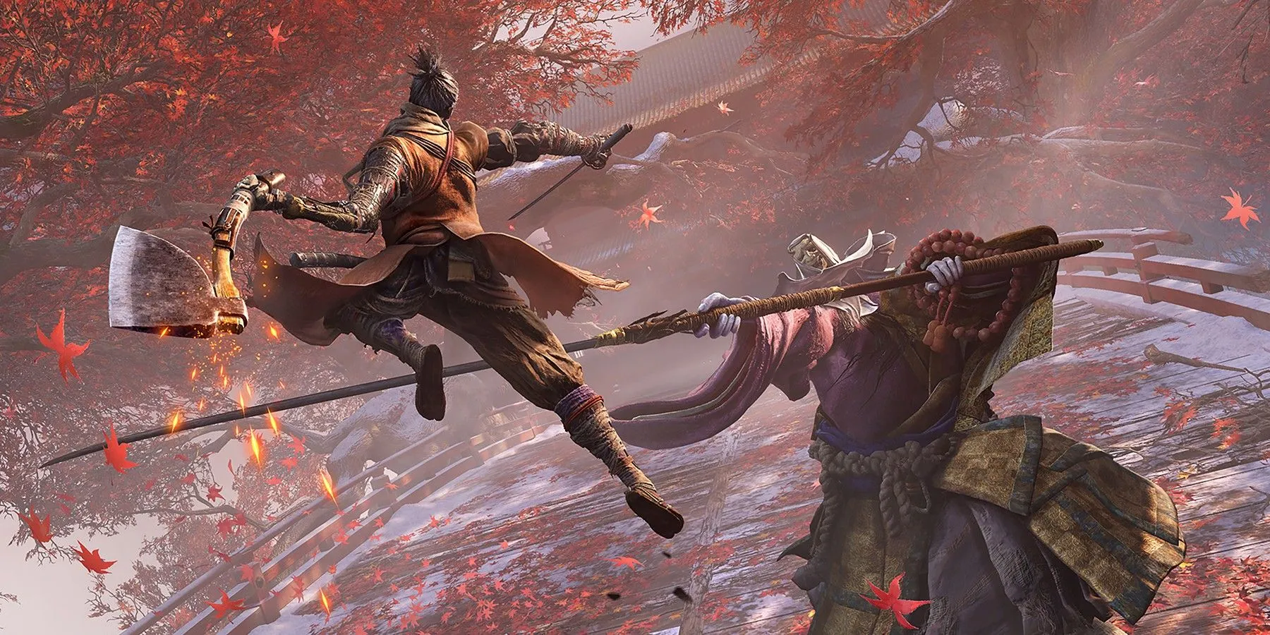 Khung cảnh chiến đấu căng thẳng trong Sekiro, gợi nhắc về độ khó của các boss FromSoftware