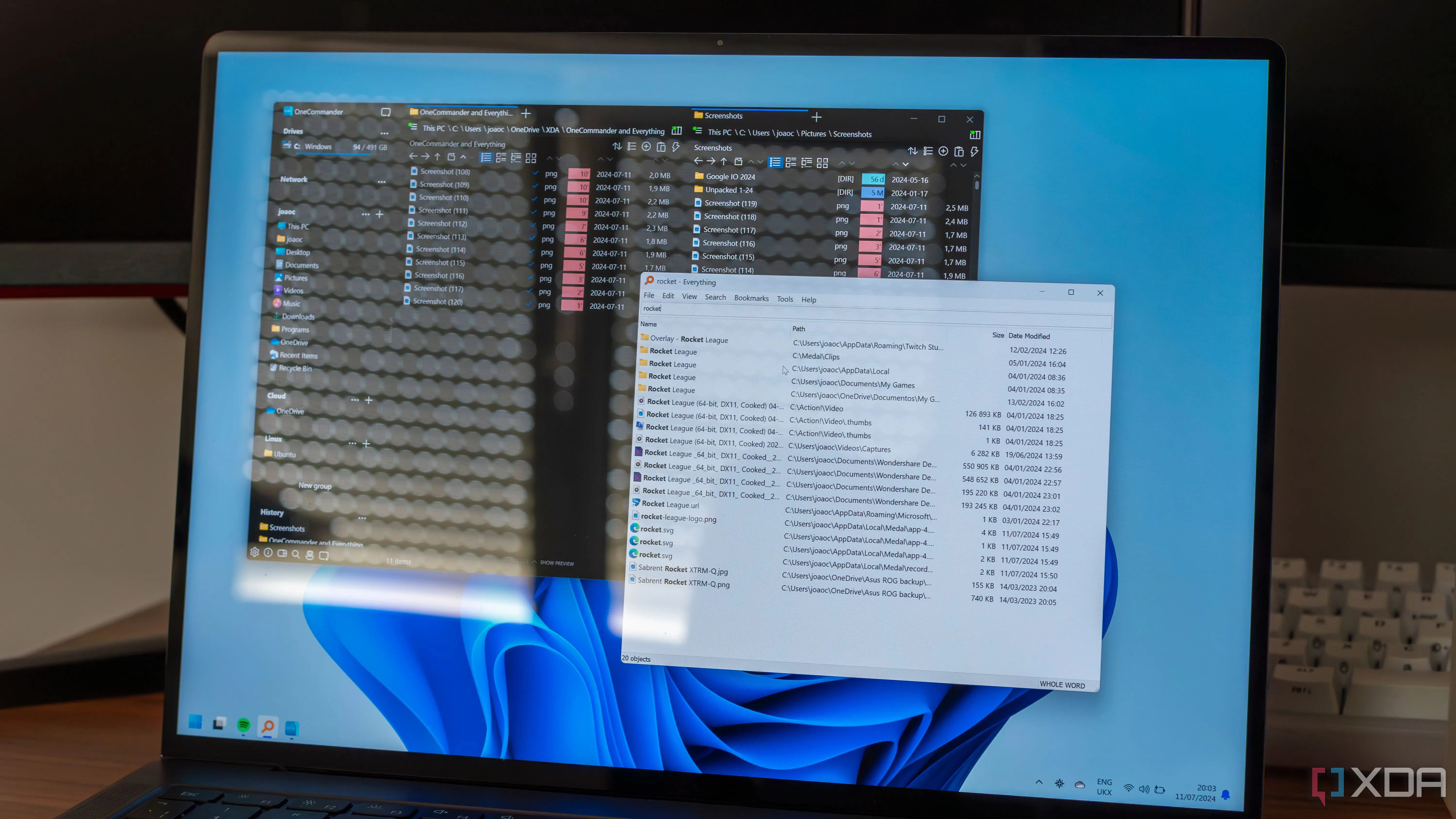 Laptop Windows 11 với ứng dụng OneCommander và Everything, các lựa chọn thay thế hữu ích cho File Explorer
