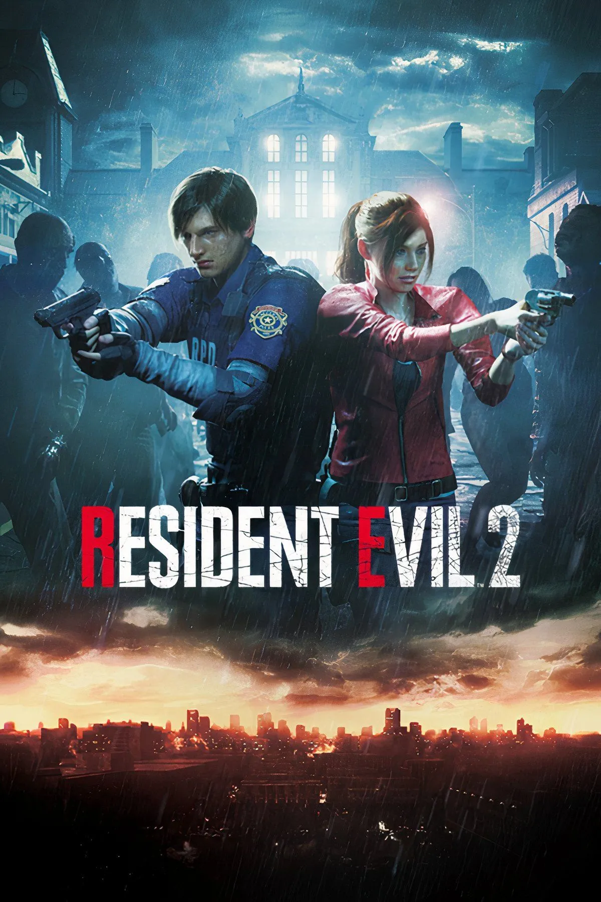 Leon S. Kennedy và Claire Redfield cùng chiến đấu trong bối cảnh mưa gió của Resident Evil 2 Remake.