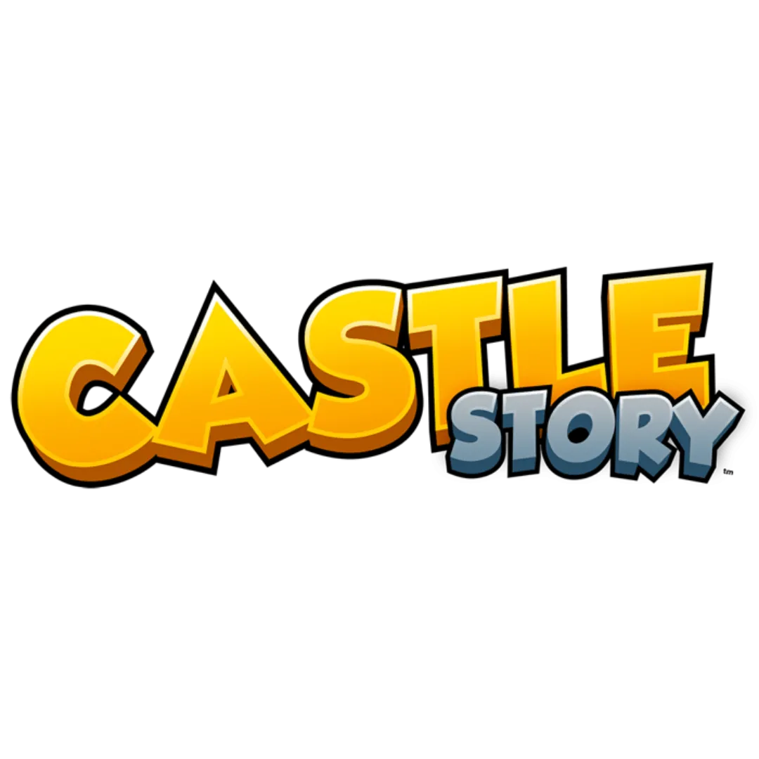 Logo game Castle Story với hình ảnh một lâu đài đá vững chắc trên nền bầu trời xanh, gợi ý về gameplay xây dựng và phòng thủ