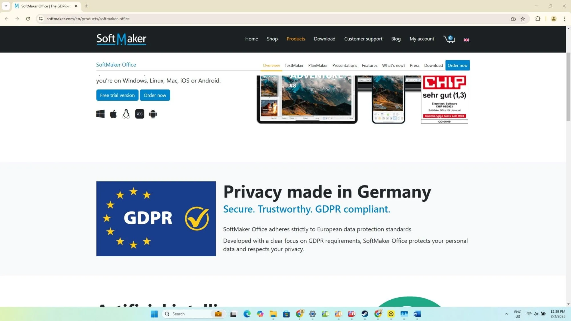 Logo GDPR chứng nhận FreeOffice tuân thủ quy định bảo vệ dữ liệu, đảm bảo an toàn và quyền riêng tư cho người dùng