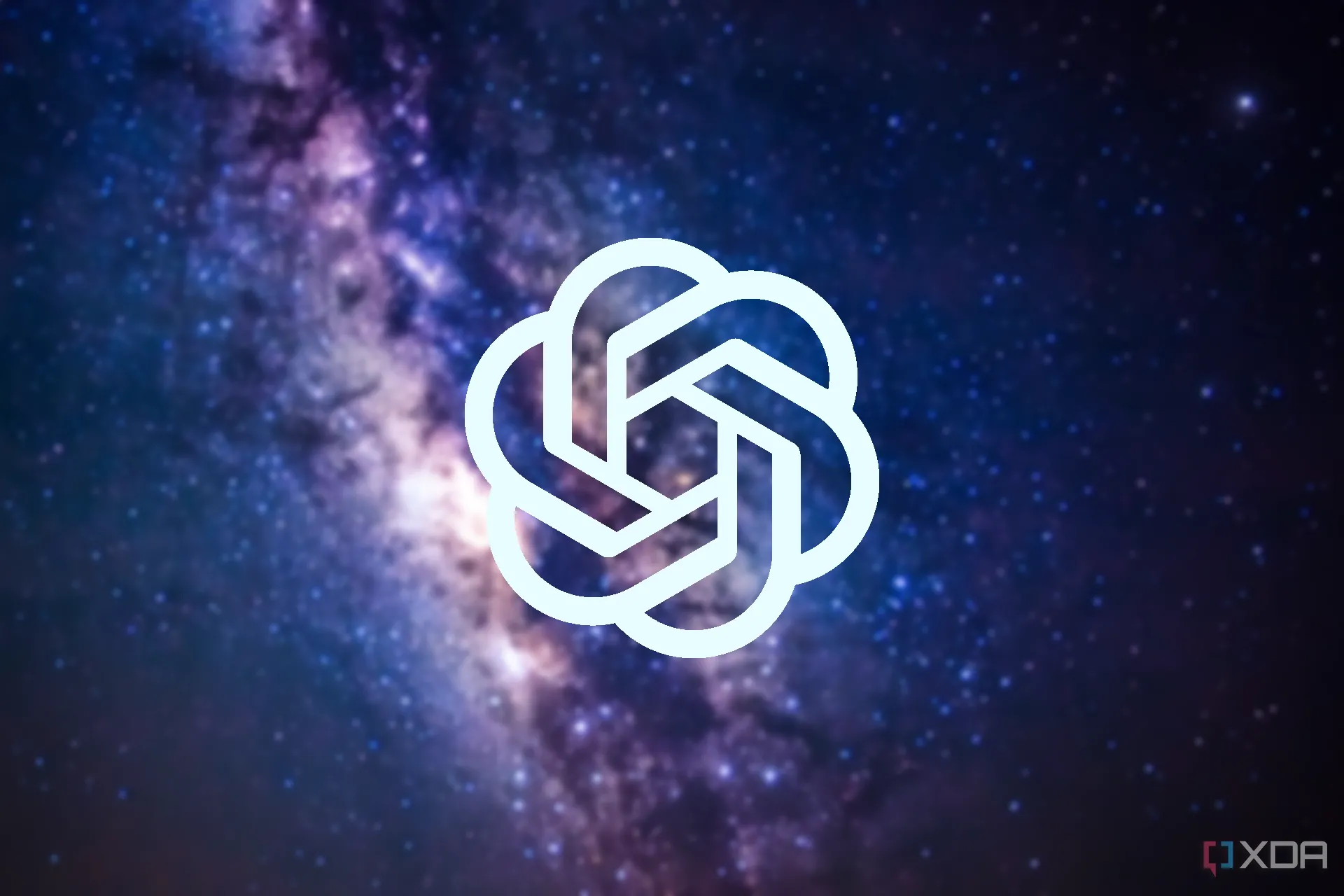 Logo OpenAI với phông nền vũ trụ mờ ảo, biểu tượng cho công ty AI