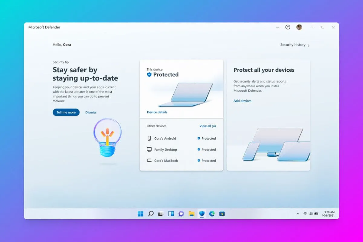 Logo và giao diện tổng quan của Microsoft Defender, biểu tượng cho giải pháp bảo mật tích hợp trên Windows