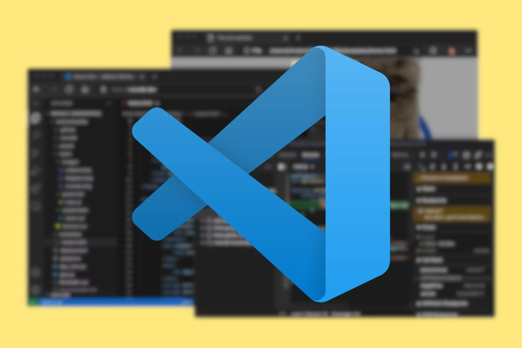 Logo Visual Studio Code trên nền cửa sổ đa nhiệm, biểu tượng cho sự đa năng của VS Code.