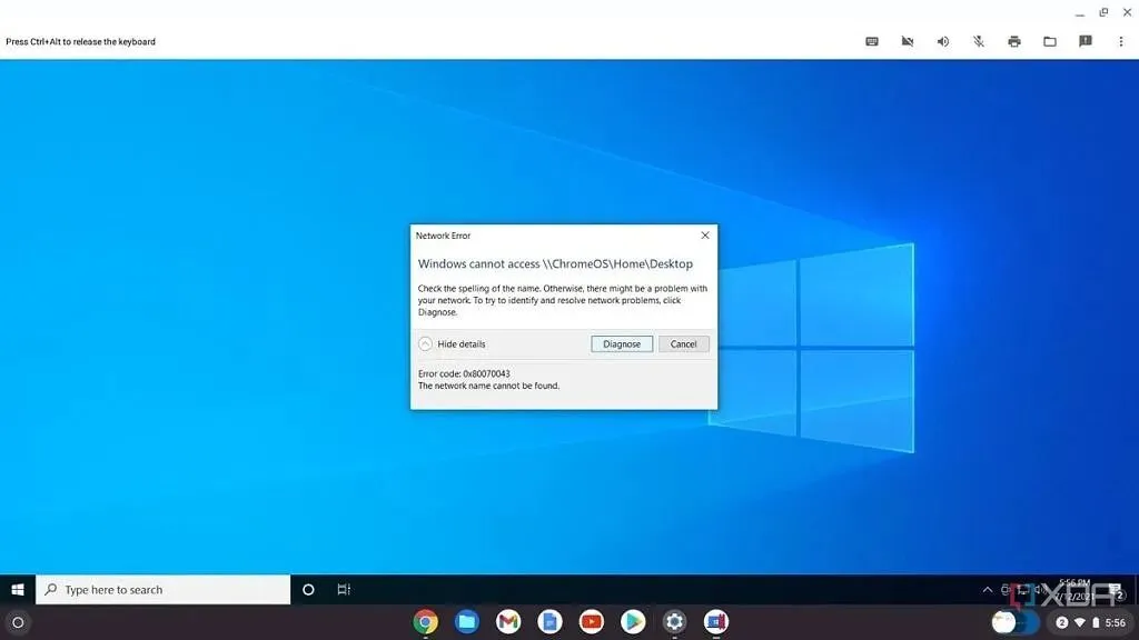 Lỗi chia sẻ trên Parallels Desktop trong ChromeOS, minh họa tầm quan trọng của việc hiểu hệ thống để khắc phục sự cố