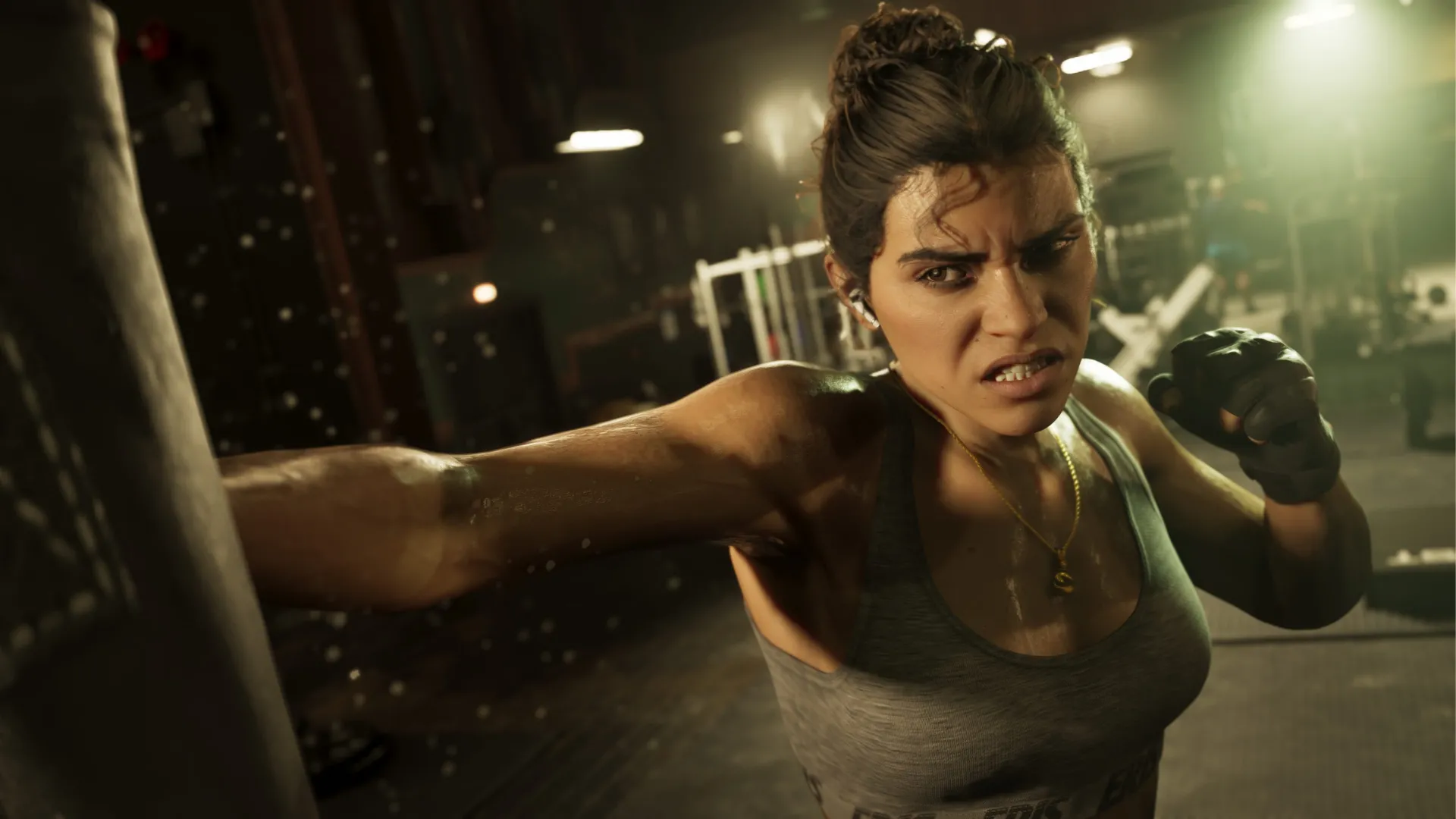 Lucia tập đấm bốc trong phòng gym ở GTA VI