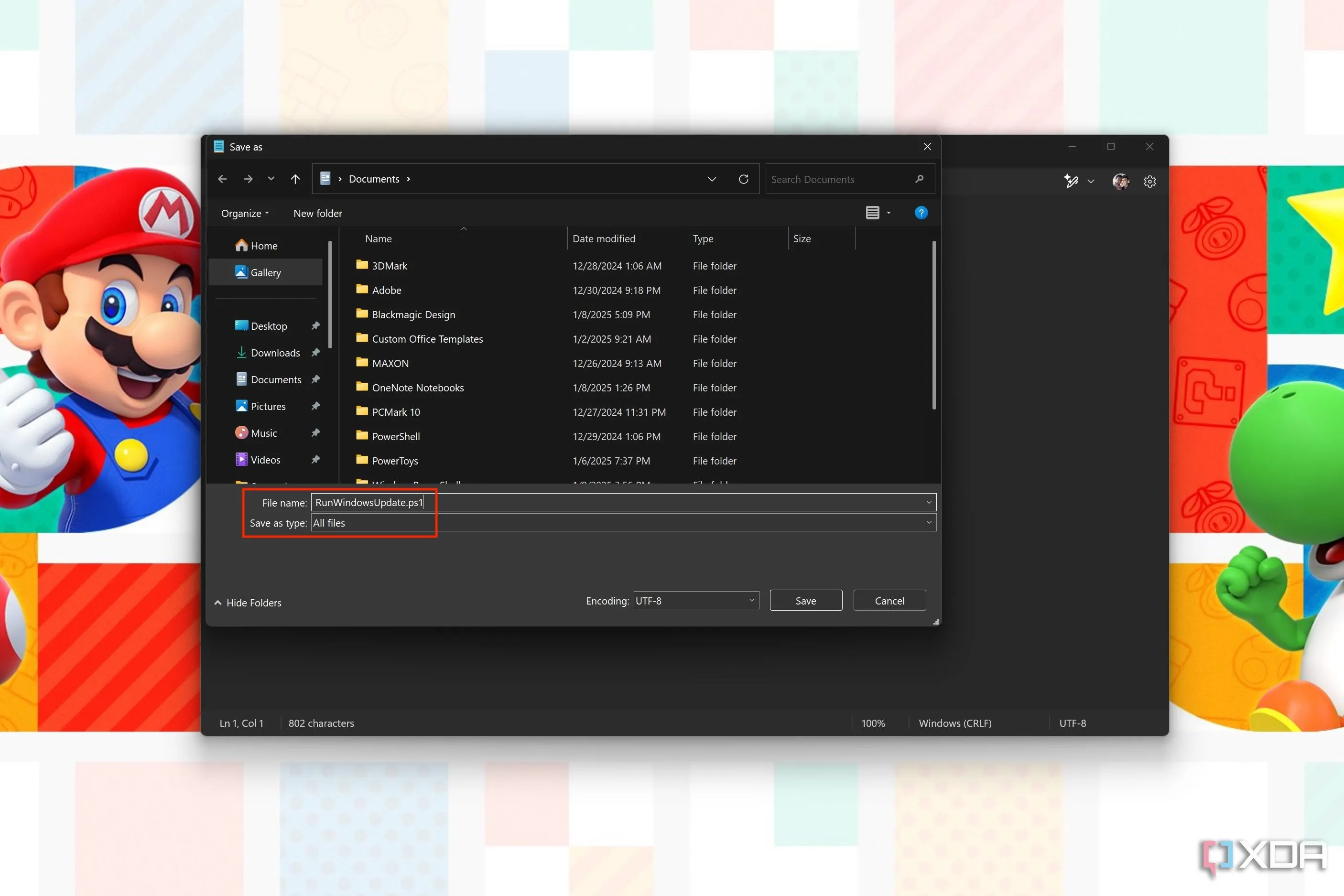 Lưu script PowerShell với tùy chọn &quot;Save as type&quot; là All files và tên file có đuôi .ps1