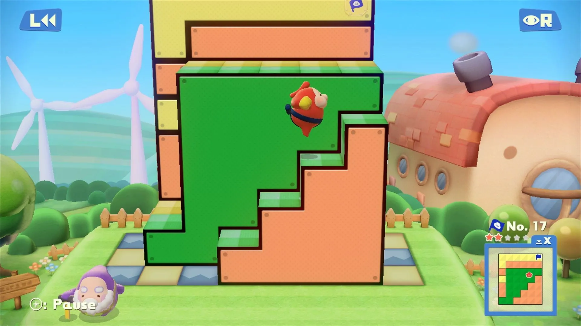 Màn chơi giải đố Pushmo World trên Wii U, người chơi đẩy kéo các khối hình