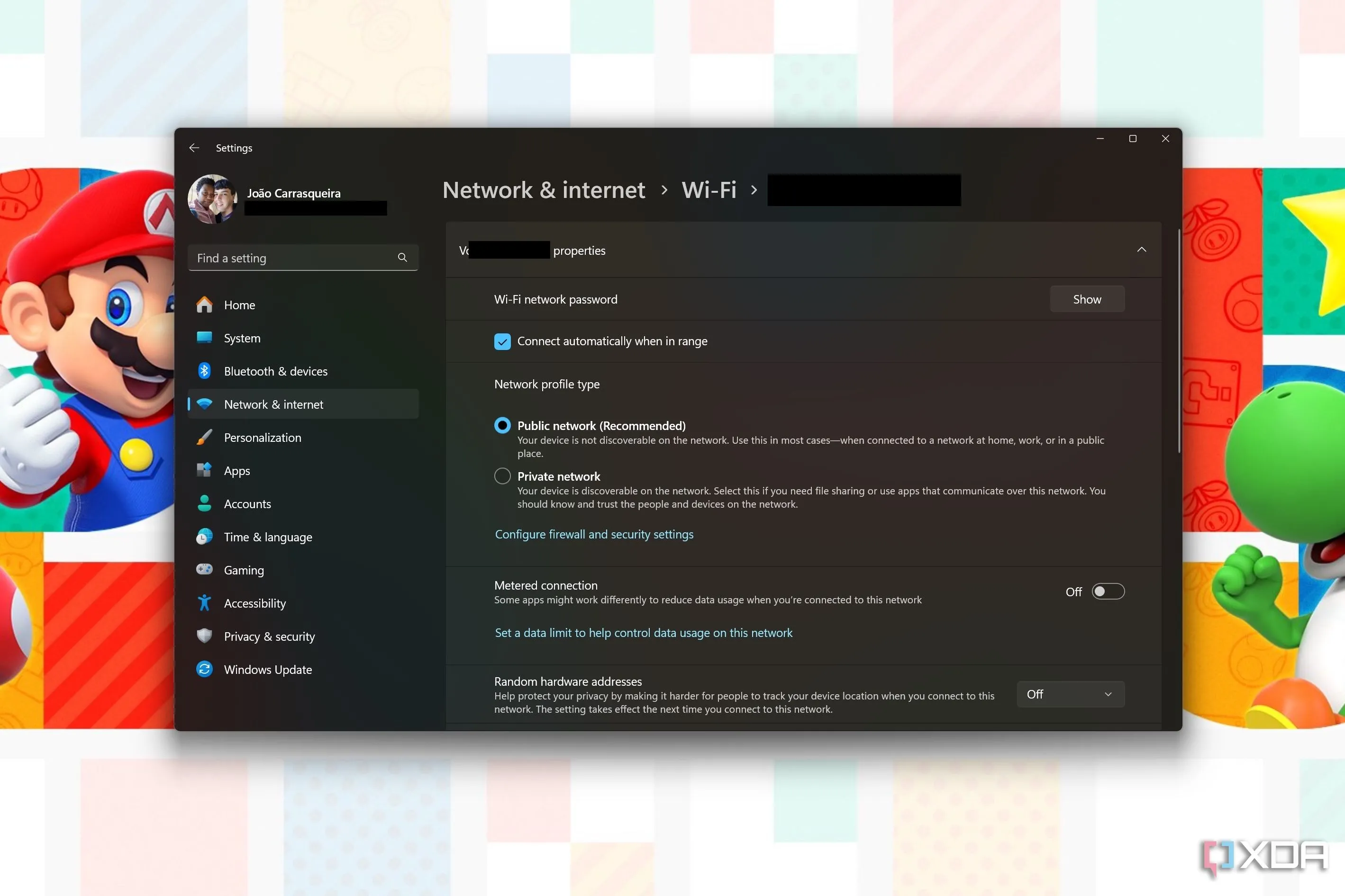 Màn hình cài đặt thuộc tính mạng trên Windows 11, hiển thị tùy chọn để chọn loại mạng là &quot;Mạng công cộng (Khuyên dùng)&quot; hoặc &quot;Mạng riêng tư&quot;