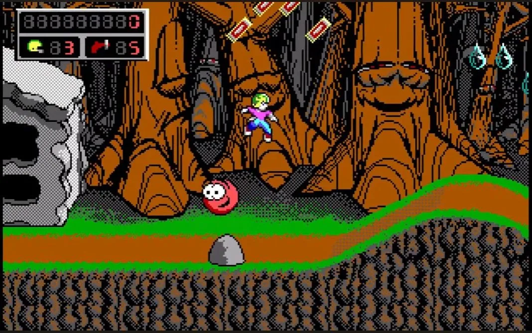 Màn hình cấp độ đầu tiên của Commander Keen 4, hiển thị nhân vật Billy Blaze trong không gian