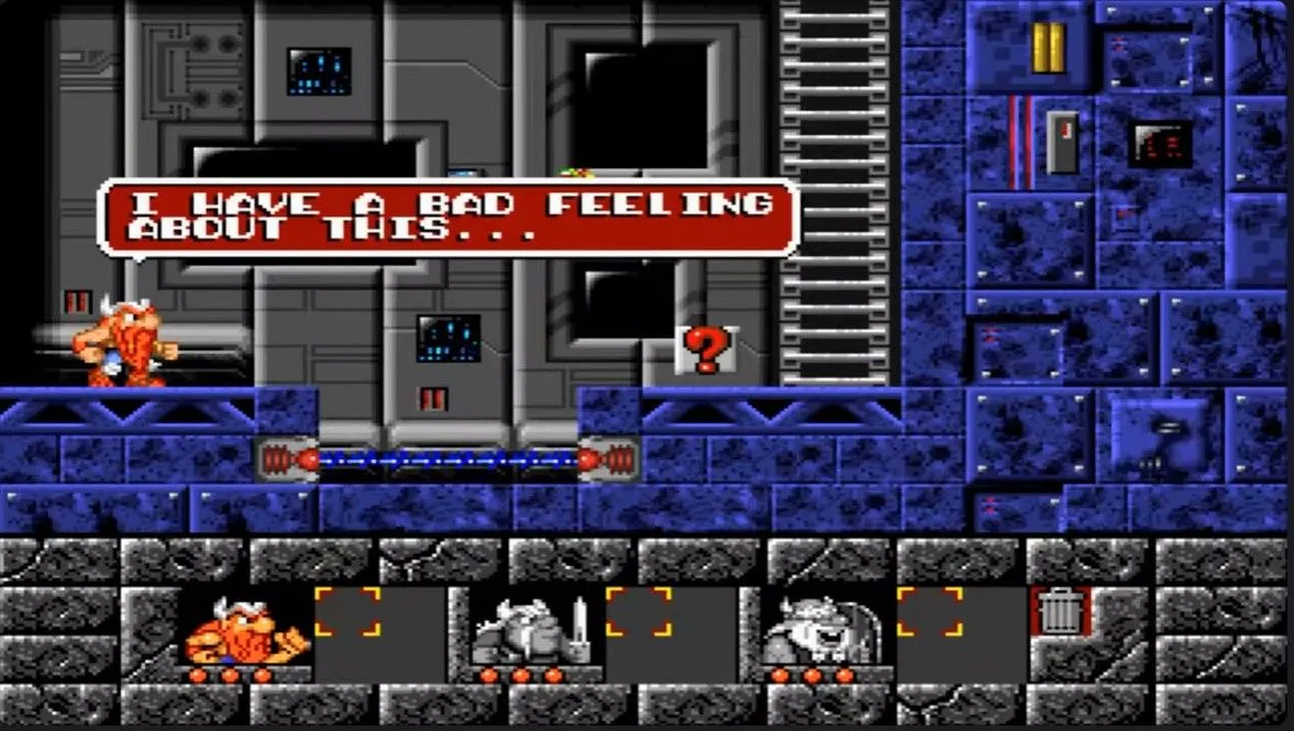 Màn hình cấp độ đầu tiên của The Lost Vikings trên hệ điều hành MS-DOS