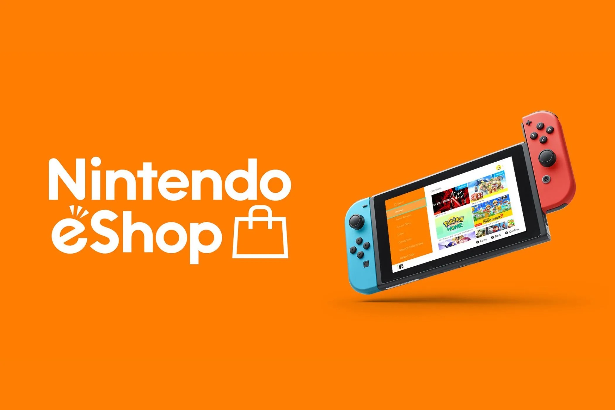Màn hình chính eShop Nintendo Switch, hiển thị các menu và tựa game.