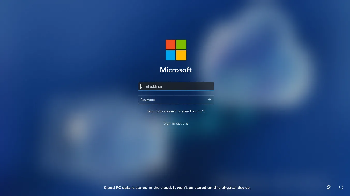 Màn hình đăng nhập Windows 11 với biểu tượng Windows 365, thể hiện sự liên kết với tài khoản Microsoft và vấn đề tài khoản cục bộ