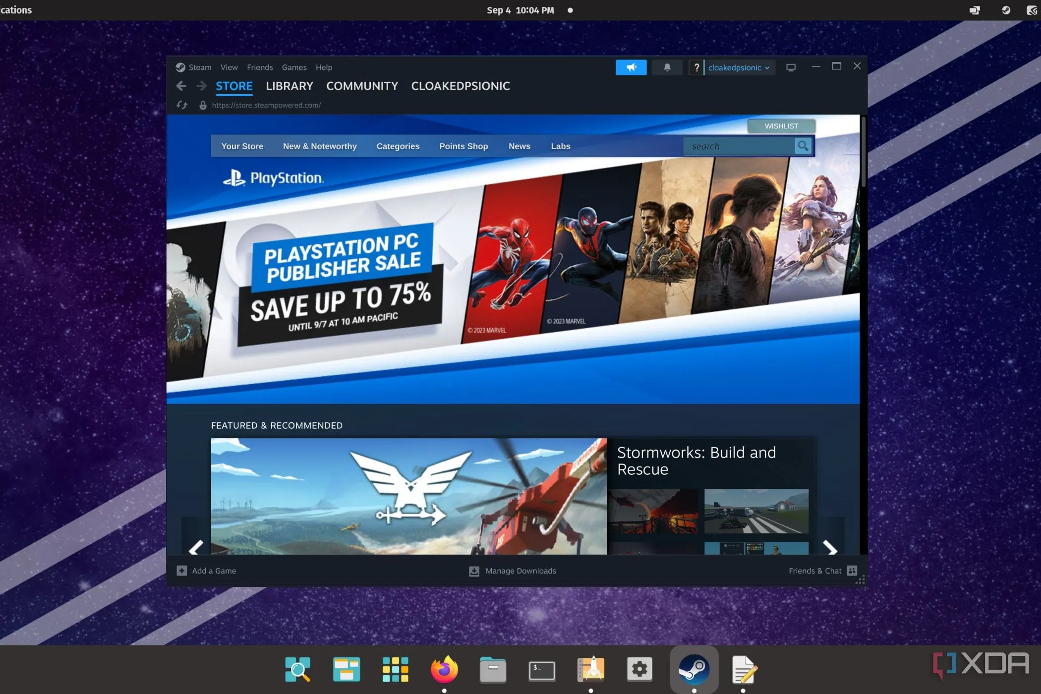 Màn hình hệ điều hành Pop!_OS đang chạy ứng dụng Steam, cho thấy khả năng tương thích và trải nghiệm chơi game mượt mà trên nền tảng này.