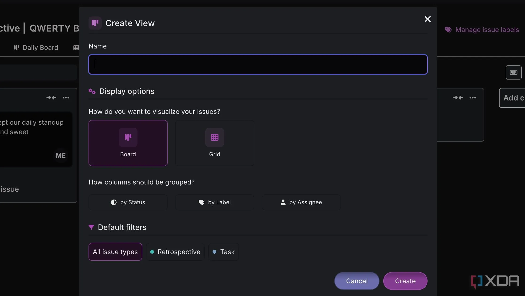 Màn hình hiển thị các chế độ xem dự án của Eigenfocus, bao gồm chế độ bảng (board view) giống Trello để theo dõi tiến độ công việc.
