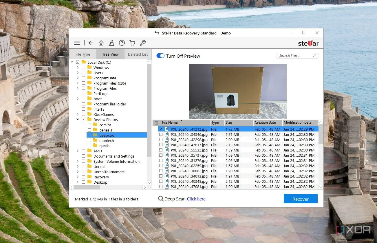 Màn hình phần mềm khôi phục dữ liệu Stellar Data Recovery đang quét file, minh họa quá trình khôi phục dữ liệu từ ổ cứng.
