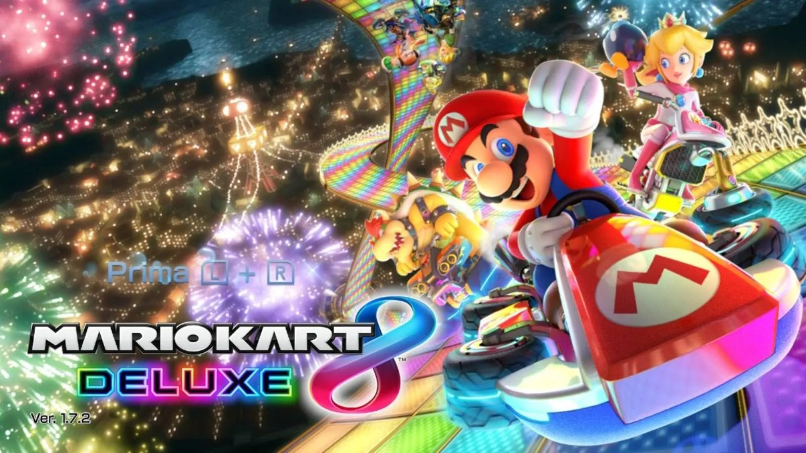 Màn hình tiêu đề của game Mario Kart 8 Deluxe, một ví dụ về tựa game hưởng lợi từ thời gian tải nhanh hơn trên Nintendo Switch 2.