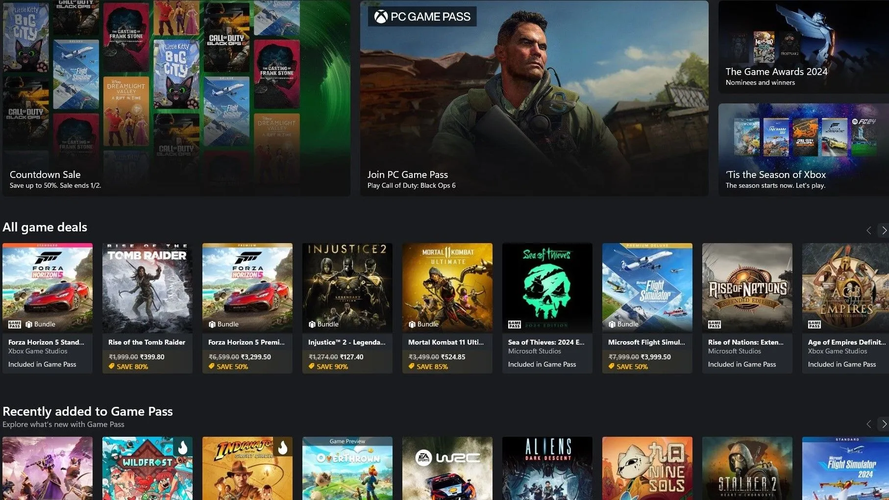 Màn hình ứng dụng Xbox hiển thị nhiều tựa game, minh họa giá trị của các dịch vụ đăng ký game trên console.