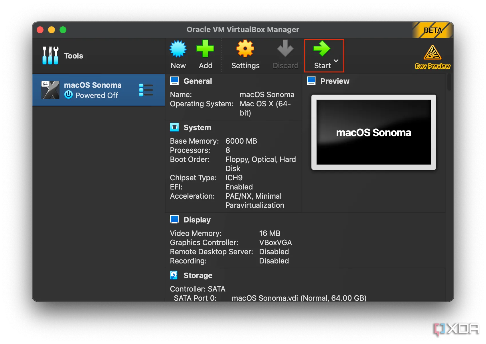 Màn hình VirtualBox chuẩn bị khởi động máy ảo macOS, minh họa sự cải thiện hiệu năng khi sử dụng RAM nhanh