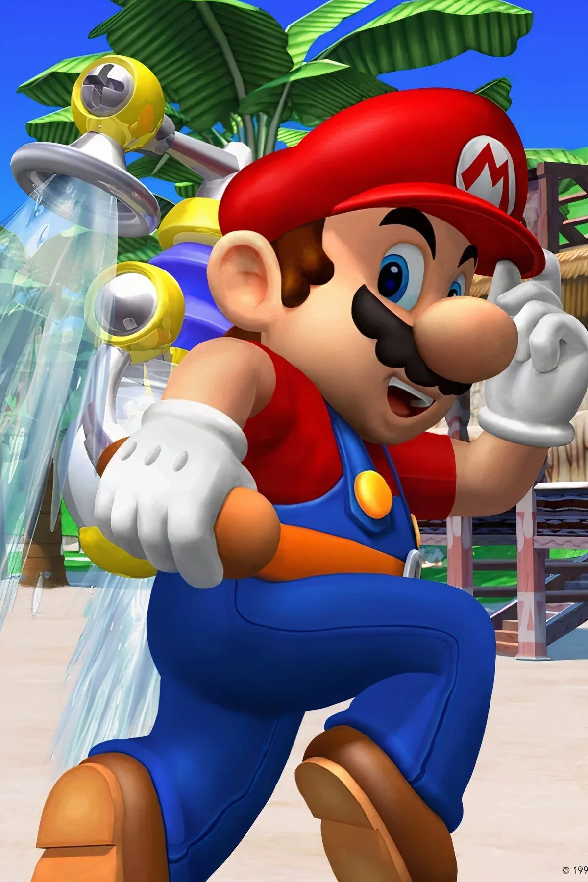 Mario cùng FLUDD thực hiện nhiệm vụ làm sạch đảo Delfino trong Super Mario Sunshine