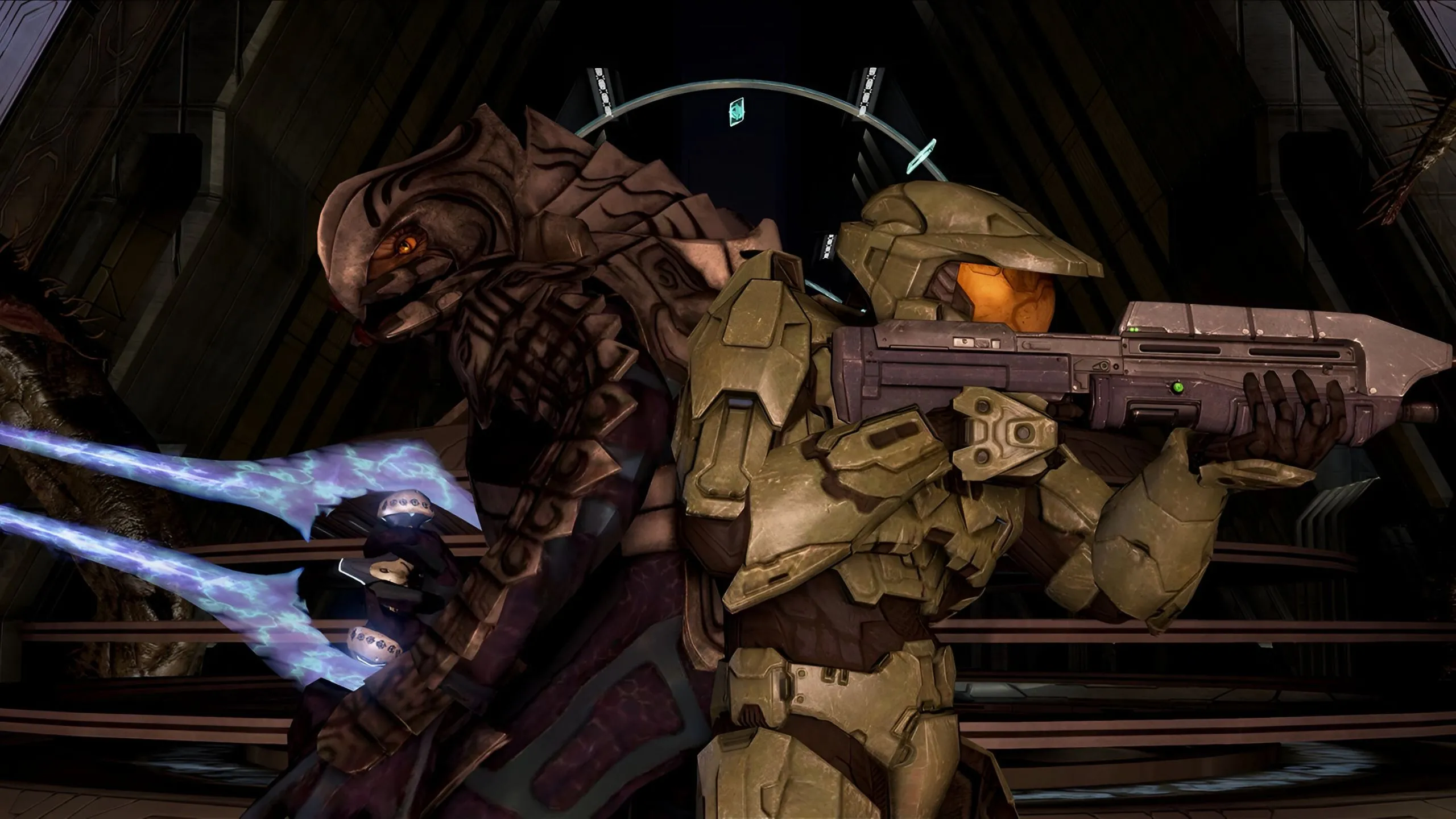 Master Chief và The Arbiter trong chế độ co-op của Halo 3, một trong những tựa game bắn súng kinh điển trên Xbox 360.