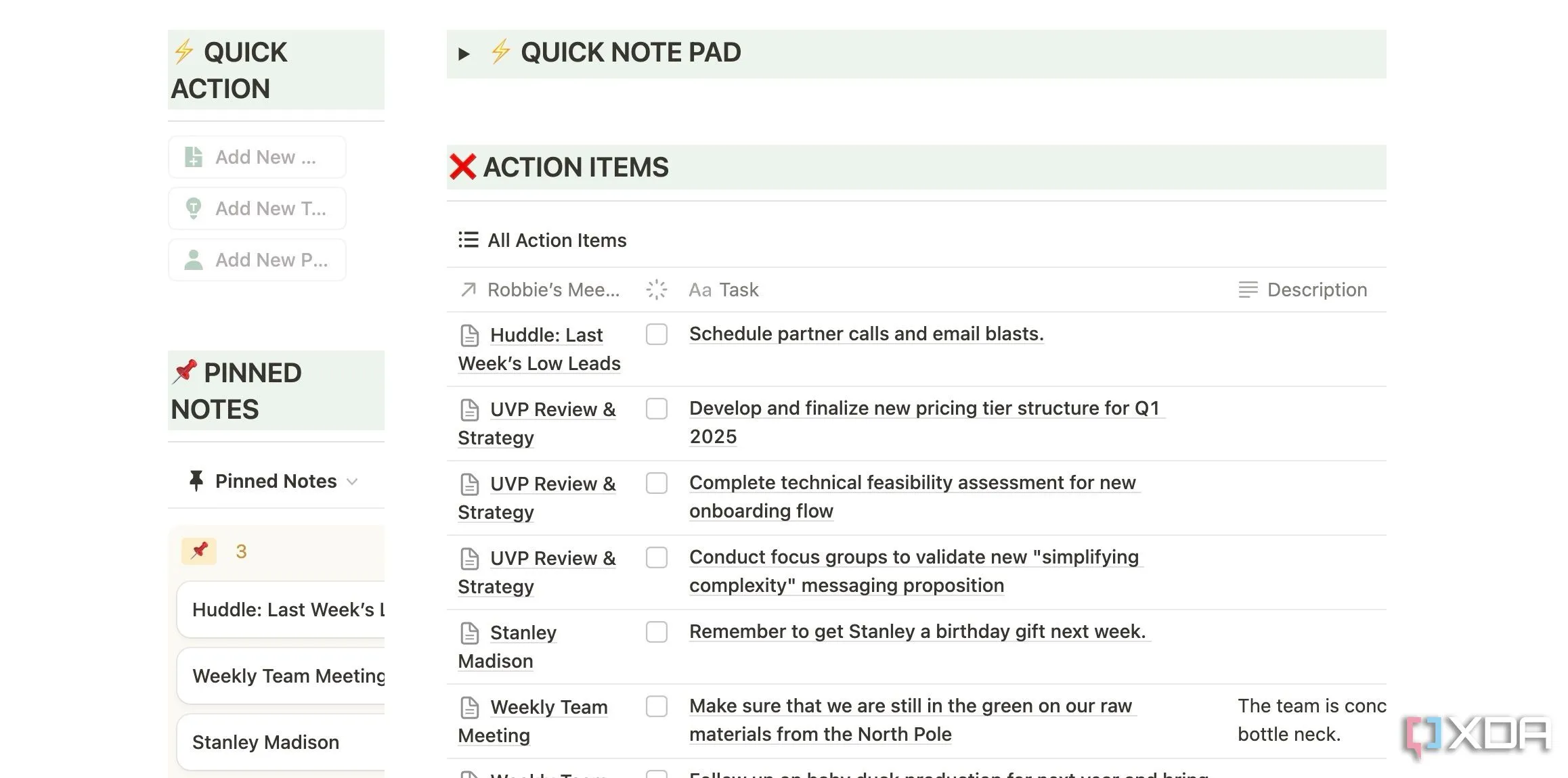 Mẫu 'Meetings notes template' trong thư viện Notion, hữu ích cho ghi chú cuộc họp dự án