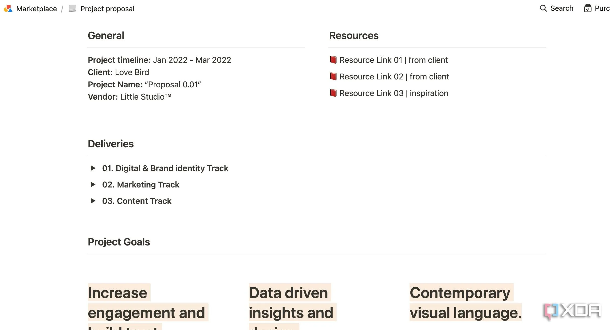 Mẫu 'Project proposal template' trong Notion, hỗ trợ tạo đề xuất dự án mới