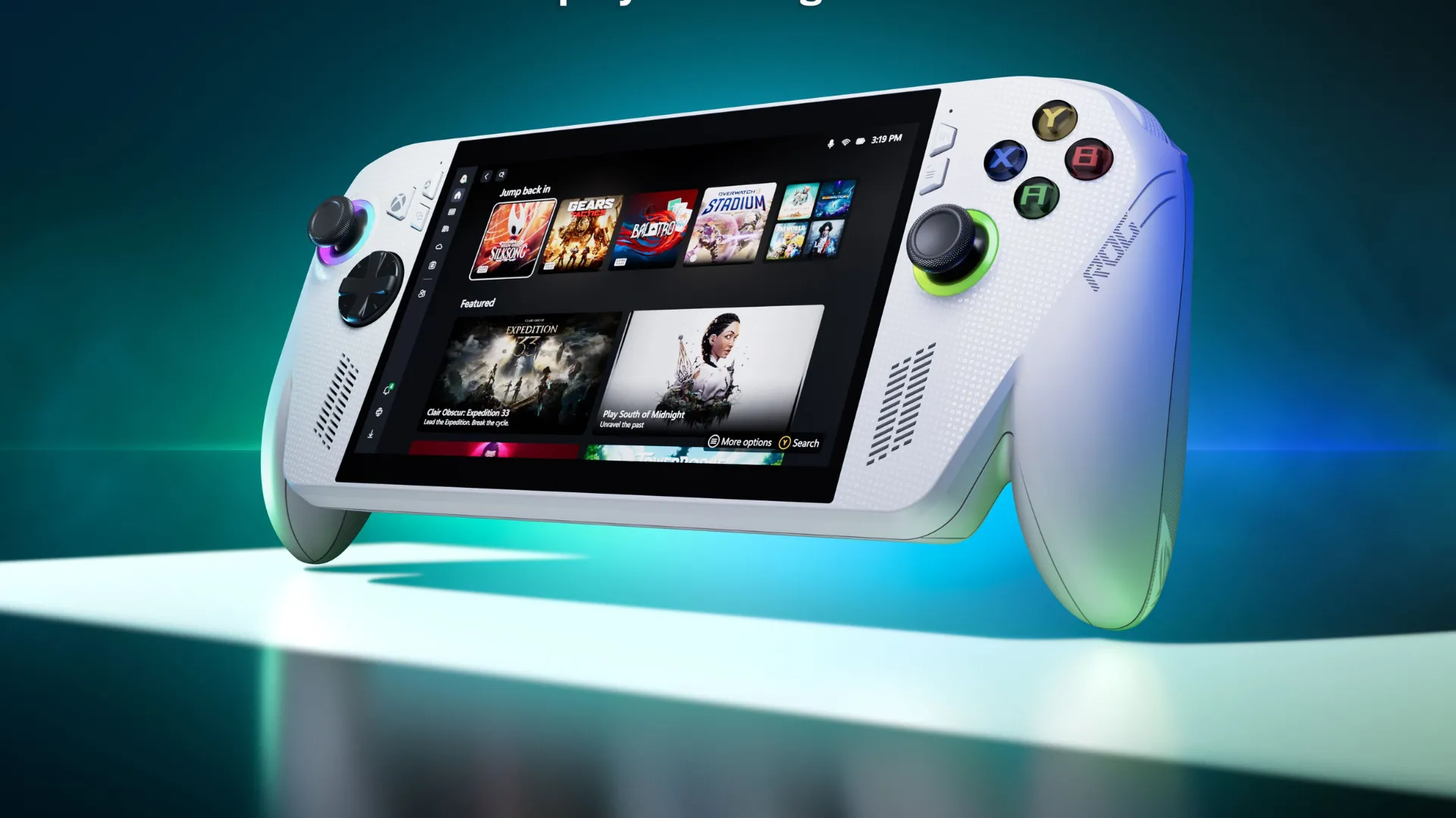 Máy chơi game cầm tay Xbox Ally X với nền xanh dương, biểu tượng của sự linh hoạt khi trải nghiệm game Xbox