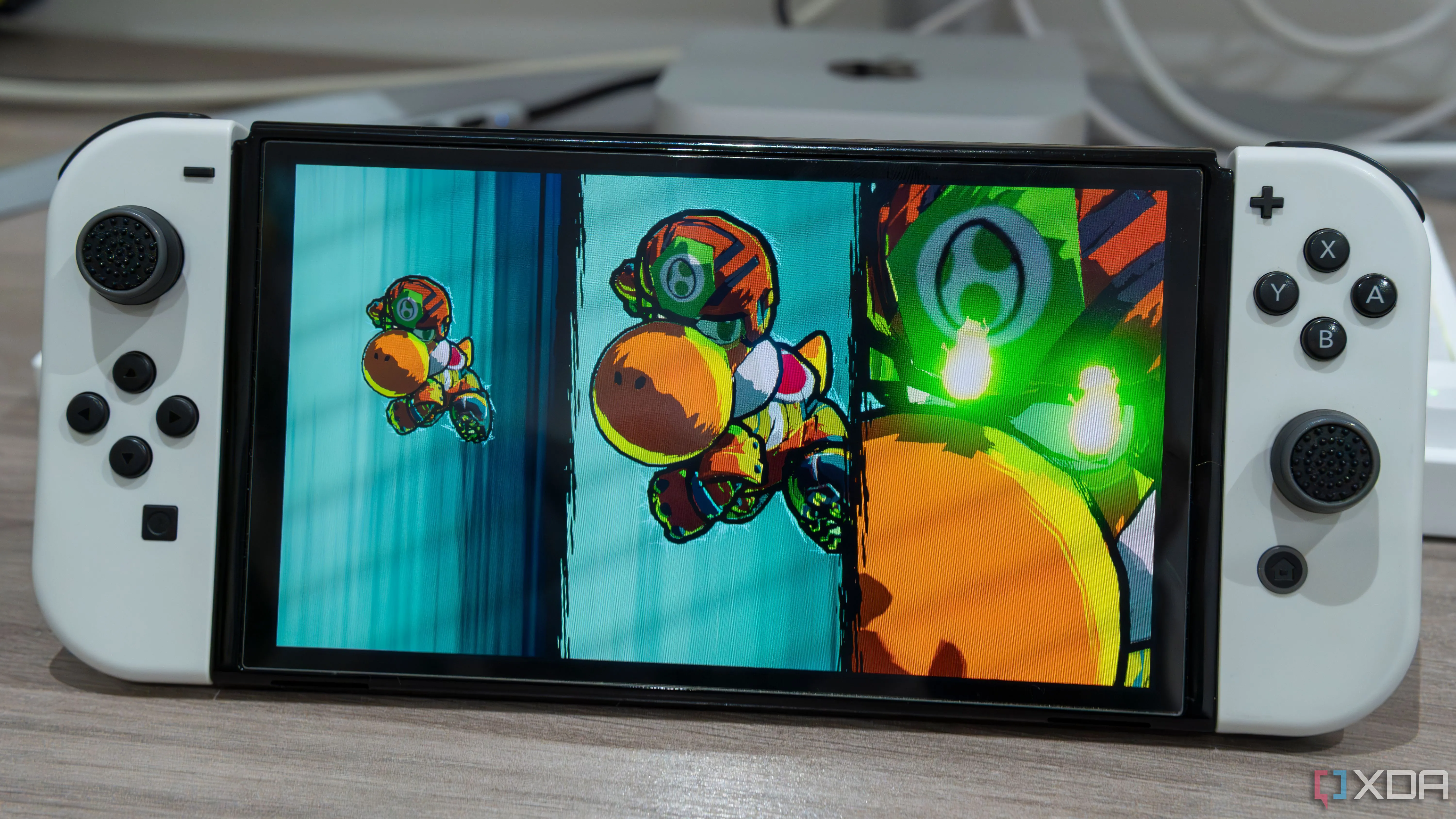 Máy Nintendo Switch OLED hiển thị game Mario Strikers Battle League