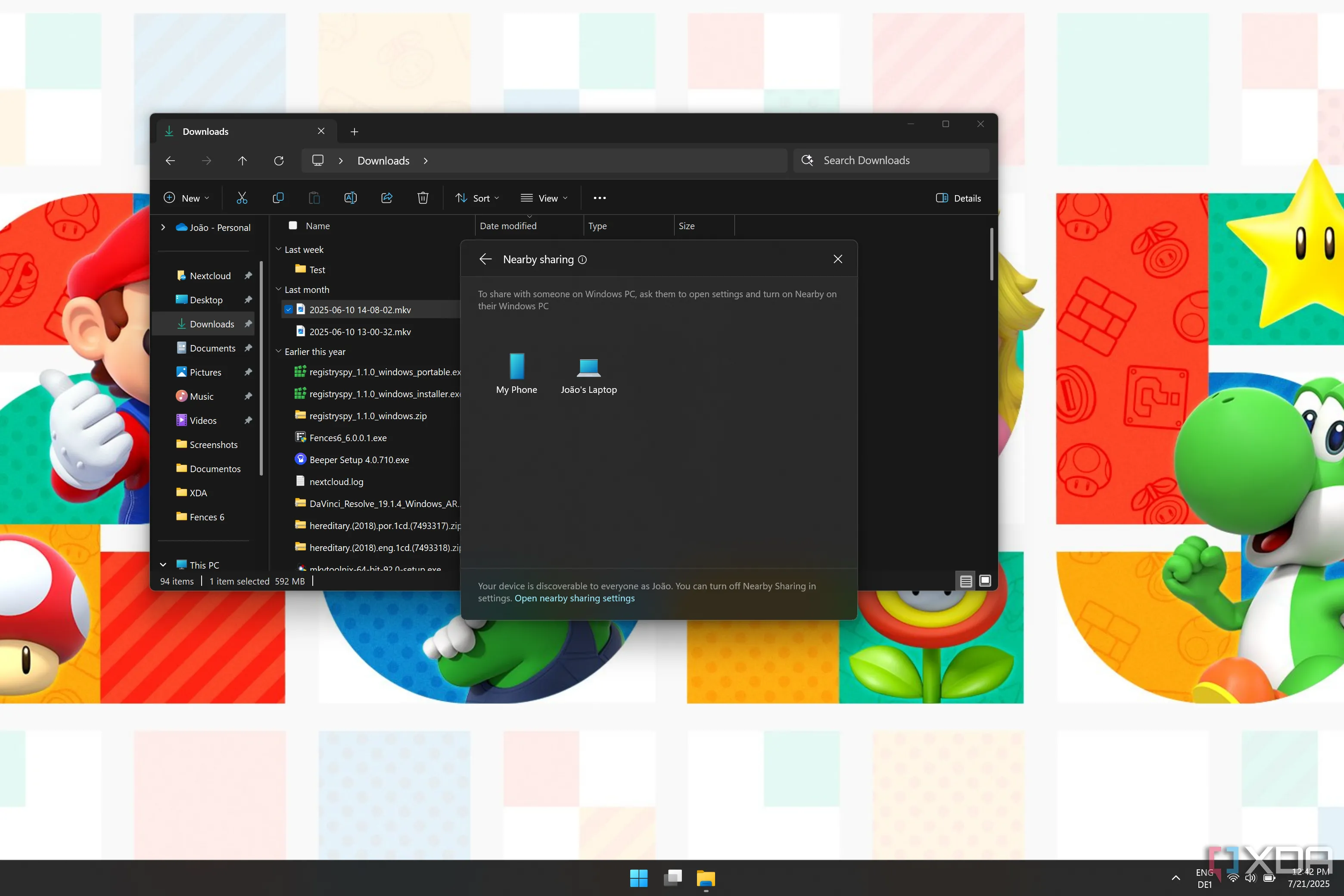 Menu chia sẻ trong File Explorer của Windows 11, hiển thị các tùy chọn Chia sẻ lân cận để gửi file đến thiết bị Windows gần đó.