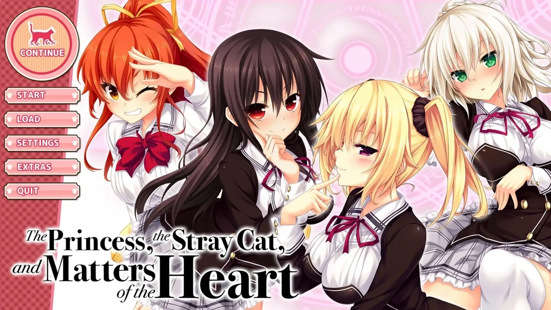 Menu chính của tựa game visual novel Nora Princess And Stray Cat Heart