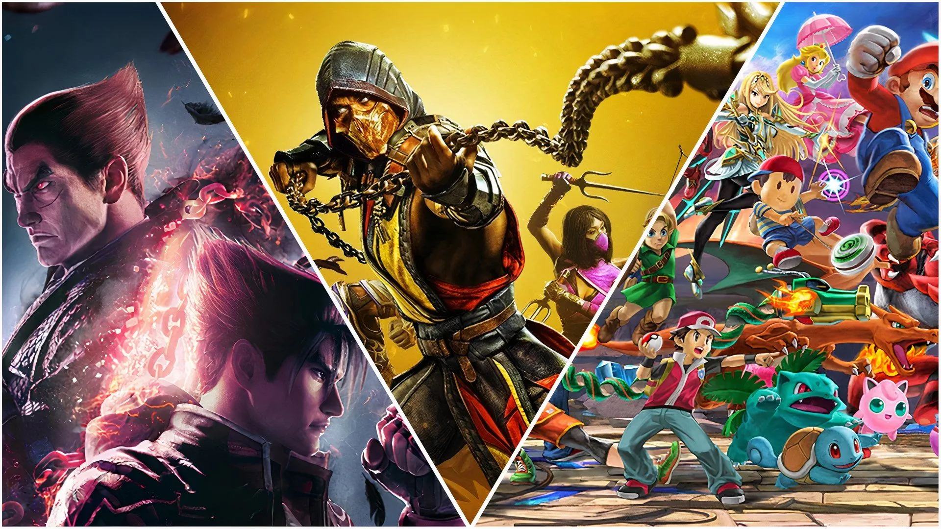 Minh họa các tựa game đối kháng có ảnh hưởng lớn đến lịch sử ngành game, bao gồm cả những game beat 'em up arcade.