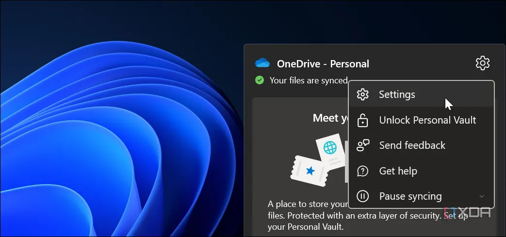 Mở cài đặt OneDrive để truy cập tùy chọn Files On-Demand trên Windows 11
