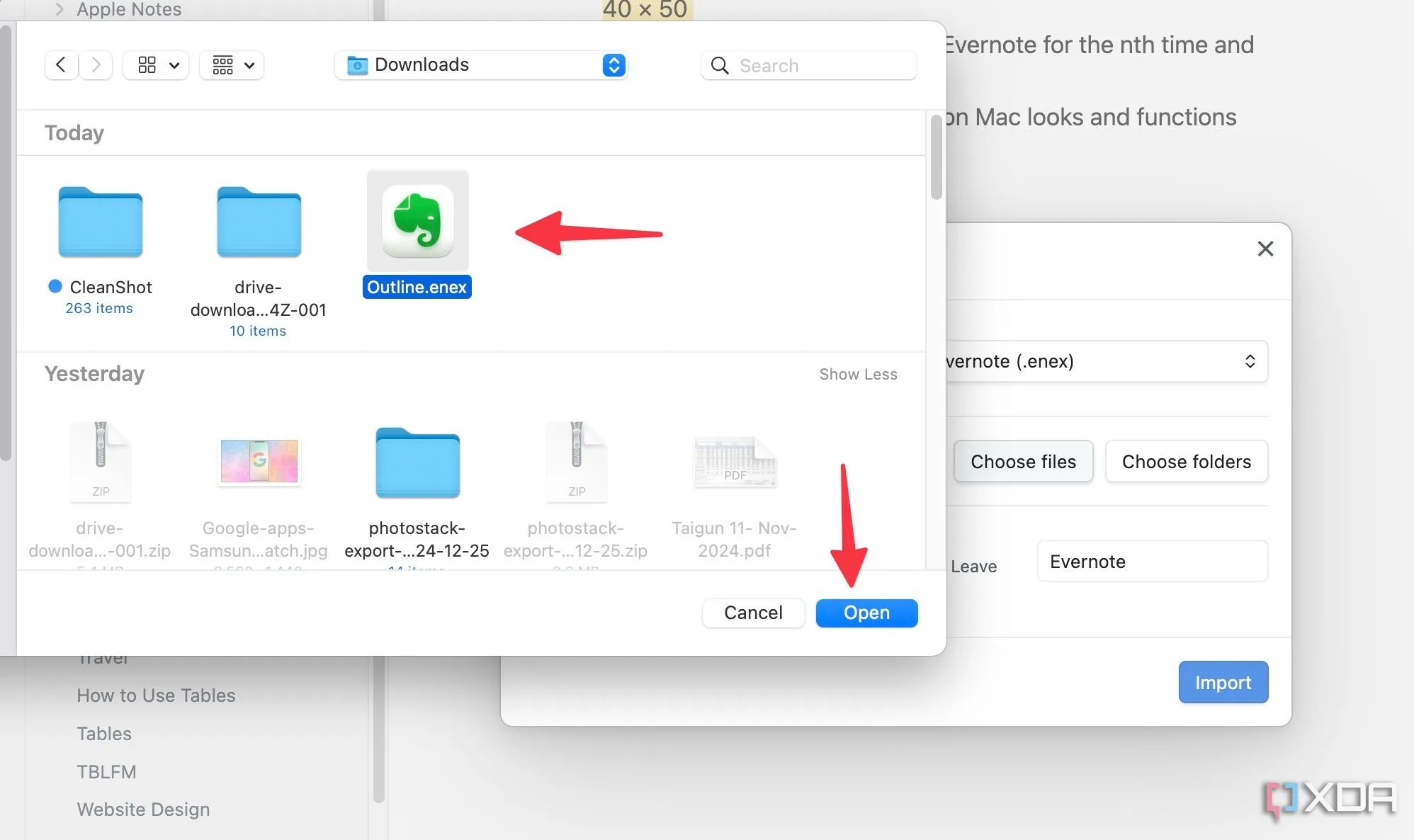 Mở ghi chú Evernote đã nhập trong Obsidian
