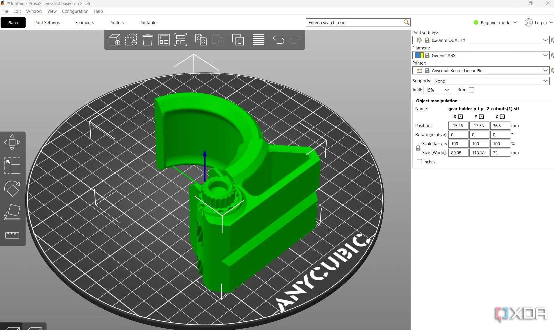 Mô hình 3D đang được cắt lát trong phần mềm PrusaSlicer để chuẩn bị in ấn