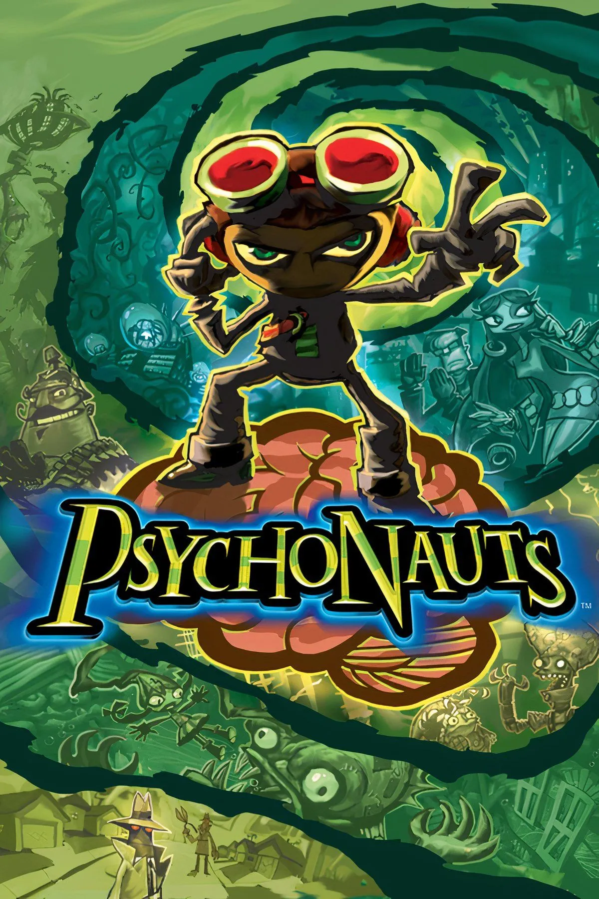 Mô tả hình ảnh: Nhân vật Raz từ Psychonauts đang sử dụng năng lực tâm linh của mình để vượt qua một chướng ngại vật trong một thế giới tâm trí đầy màu sắc và kỳ lạ.
