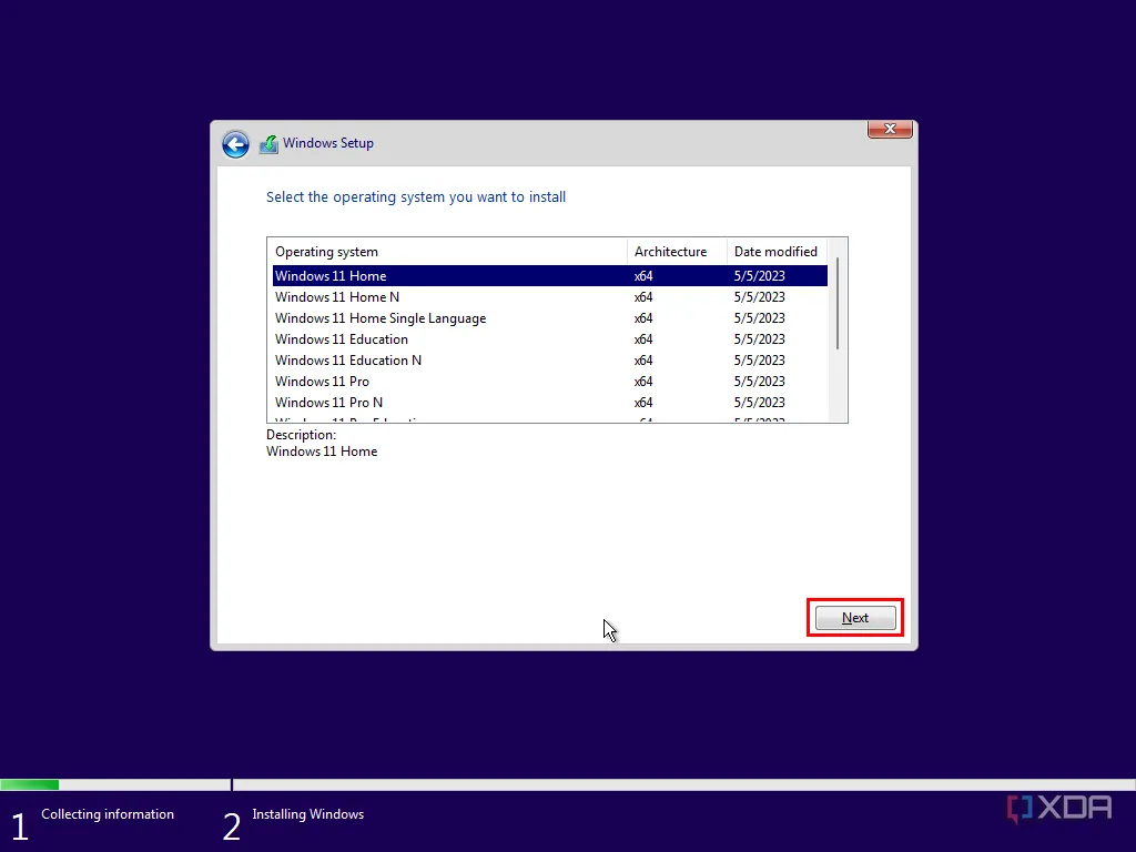 Môi trường tiền cài đặt Windows hỏi người dùng chọn phiên bản Windows 11