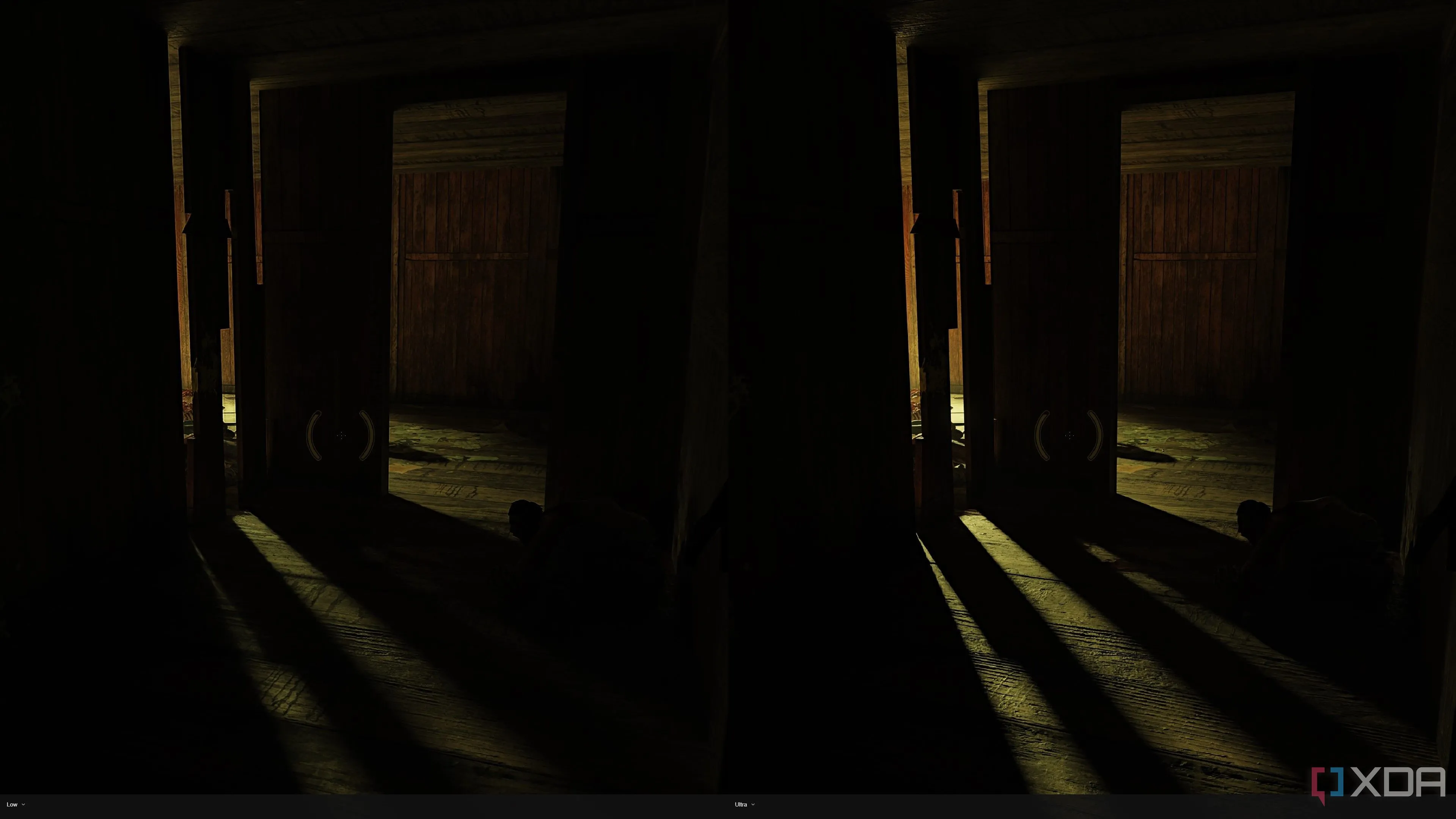 Một cảnh môi trường tối tăm trong Half-Life 2 RTX với hiệu ứng ánh sáng Ray Tracing ấn tượng