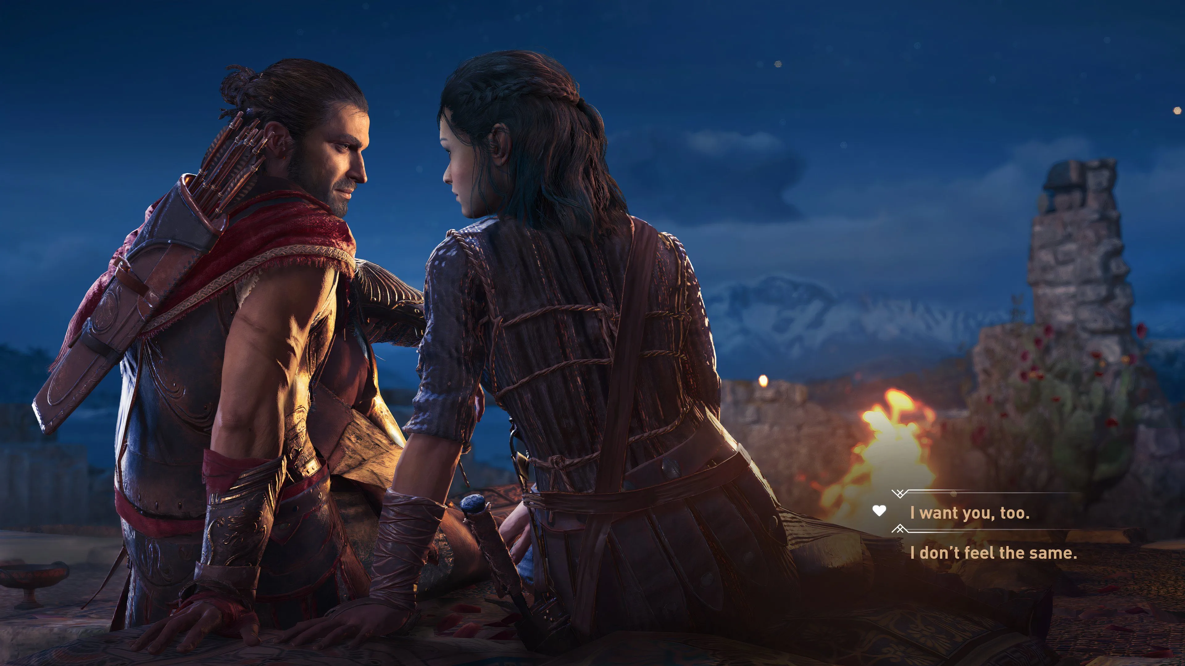 Một lựa chọn đối thoại lãng mạn trong Assassin's Creed Odyssey, minh họa cơ chế tùy chỉnh cốt truyện của game