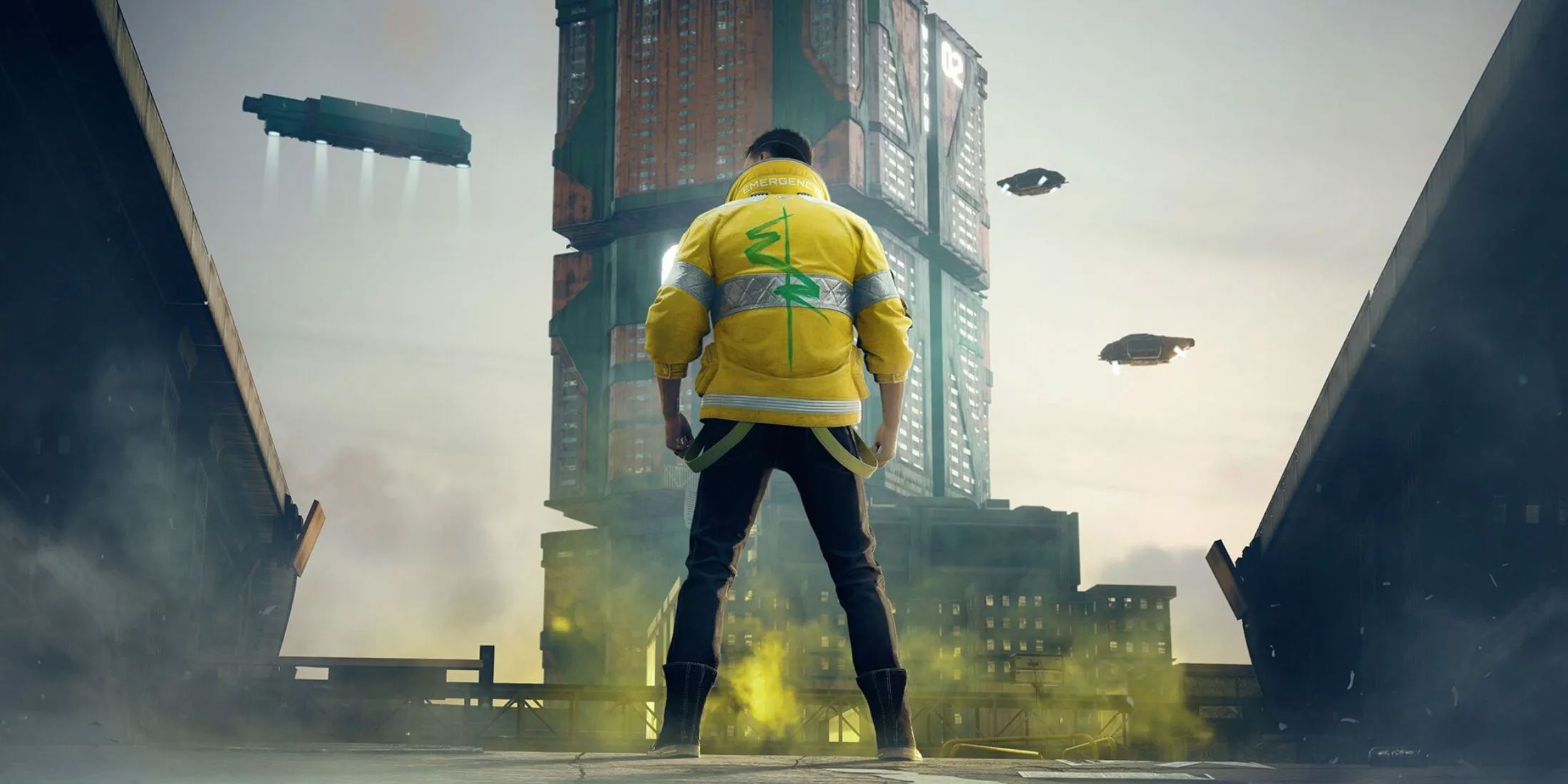 Một phân cảnh hành động kịch tính trong Cyberpunk 2077 với nhân vật V đang chiến đấu.