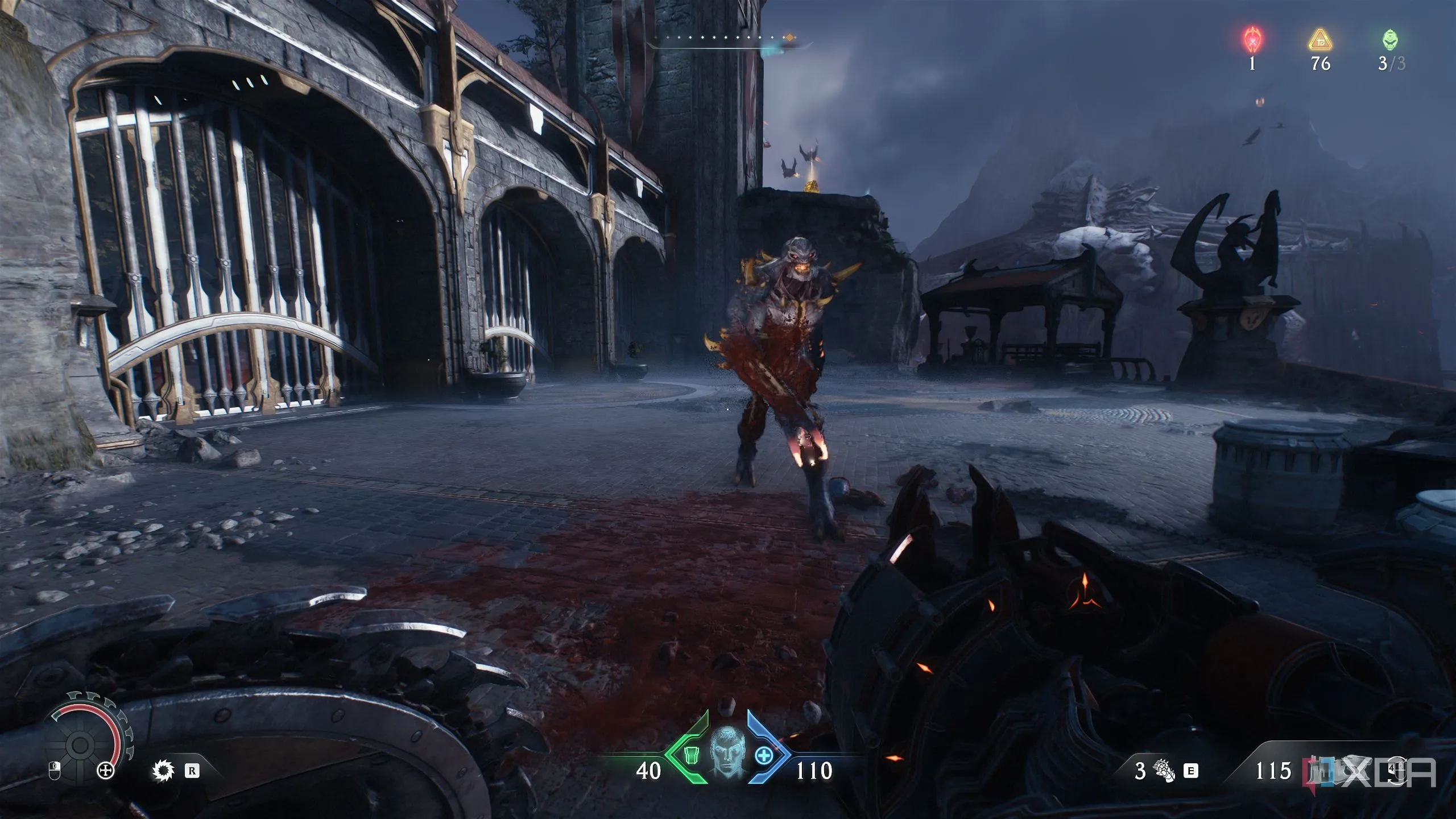 Một Shadow Imp Stalker lén lút ẩn mình trong bóng tối, sẵn sàng tấn công Doom Slayer trong Doom: The Dark Ages