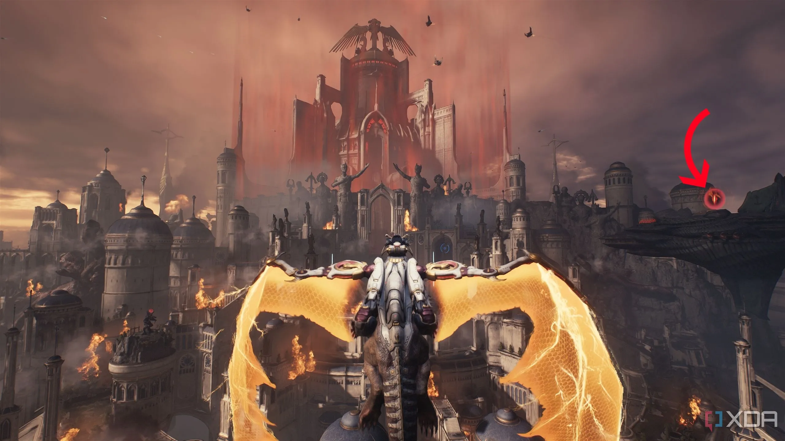 Mũi tên chỉ dẫn đến tàu Hell Carrier thứ hai tại Holy City of Aratum trong Doom The Dark Ages.