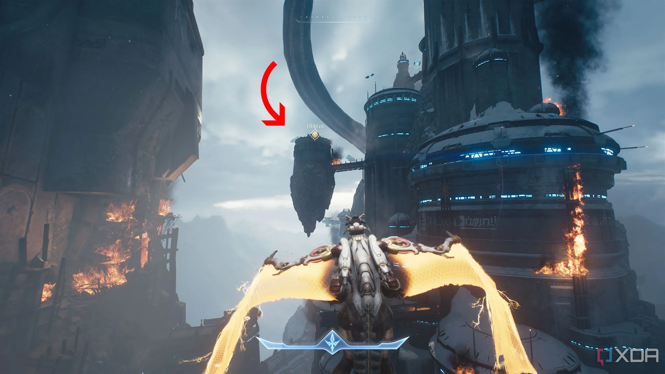 Mũi tên chỉ đường đến khu vực hạ cánh đầu tiên chứa Demonic Essence đạn dược.