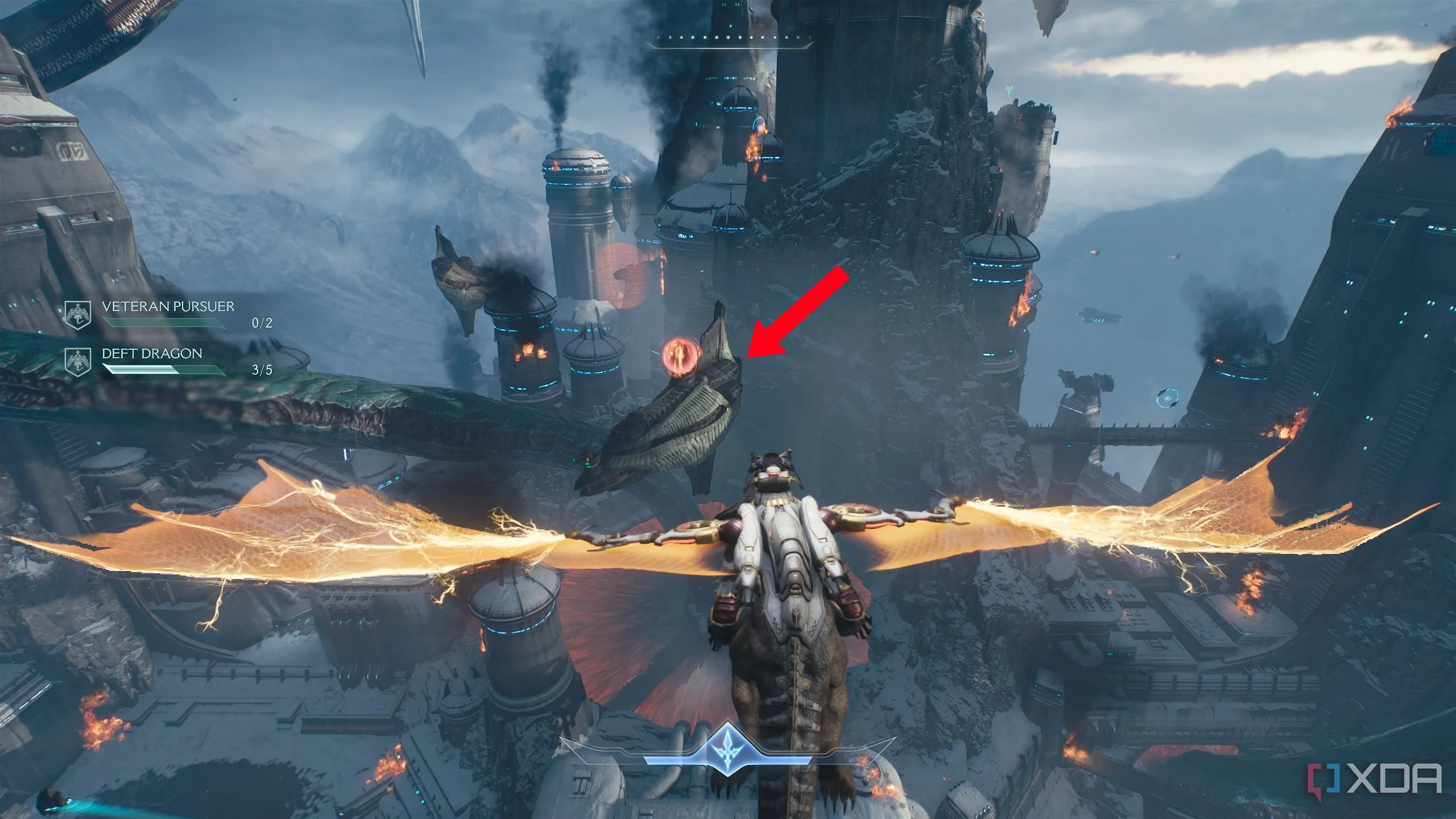 Mũi tên chỉ vị trí tàu Hell Carrier đầu tiên trong Chapter 13 Doom: The Dark Ages.